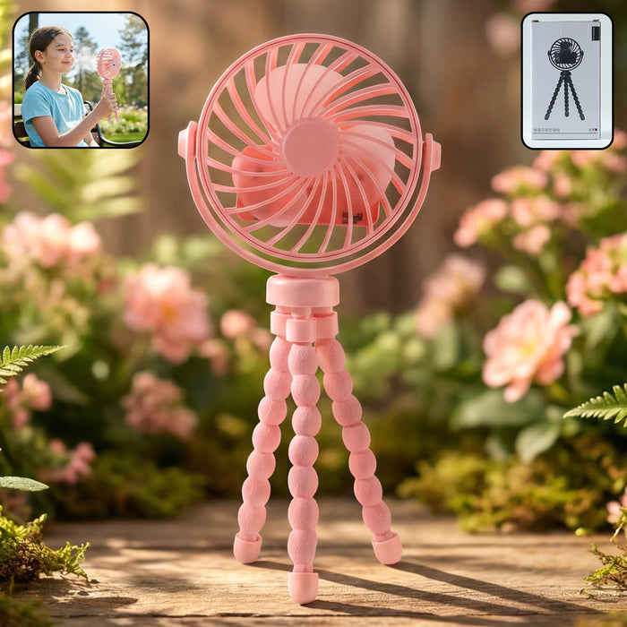 Portable Rechargeable LED Light Fan with Flexible Tripod Stand (1 Pc) by Your Brand