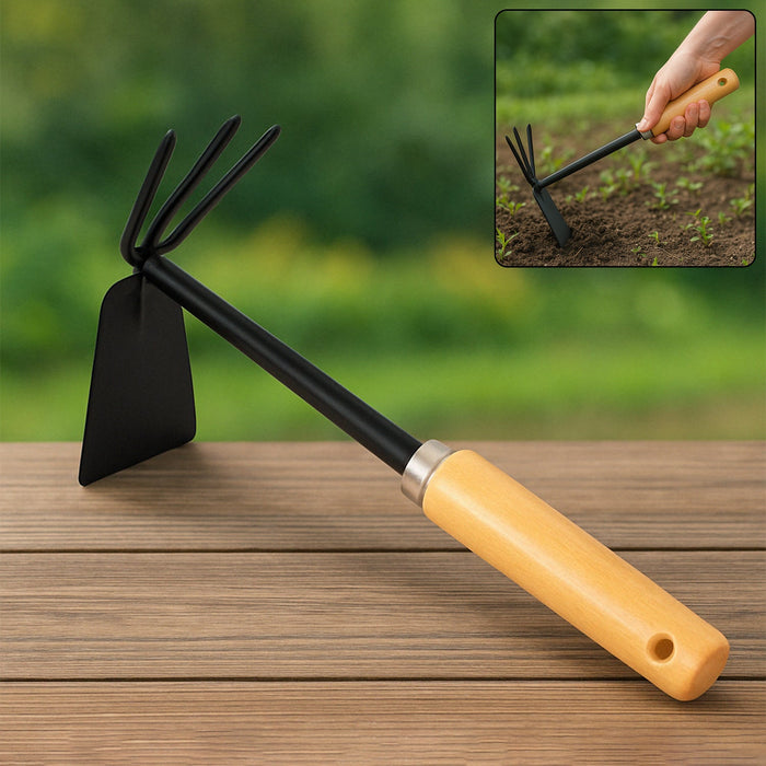 2 in 1 Double Hoe Gardening Tool with Wooden Handle by Your Brand