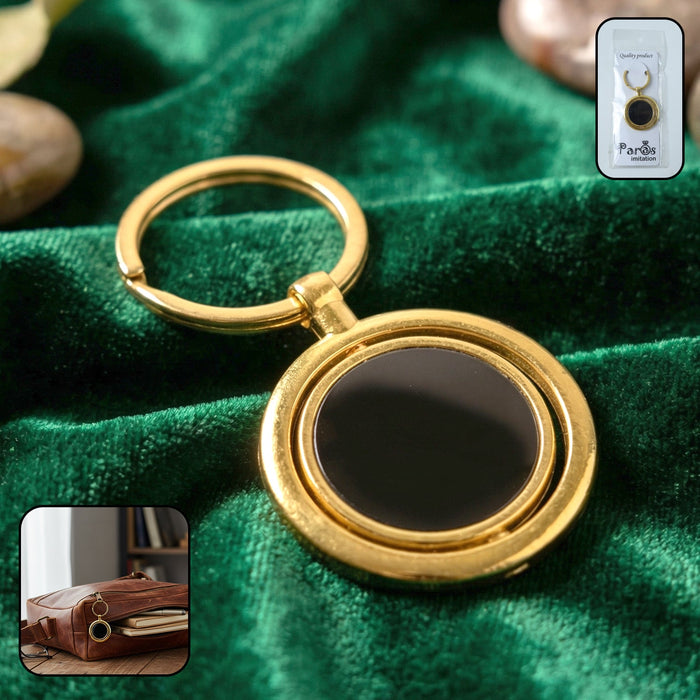 Gold Plated Keychain with Black Round Pendant Rotating (1 Pc) by Your Brand