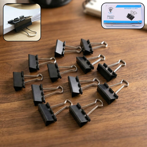 Medium Size Heavy-Duty Black Binder Clips Set (32 mm, 12 Pc) by Your Brand