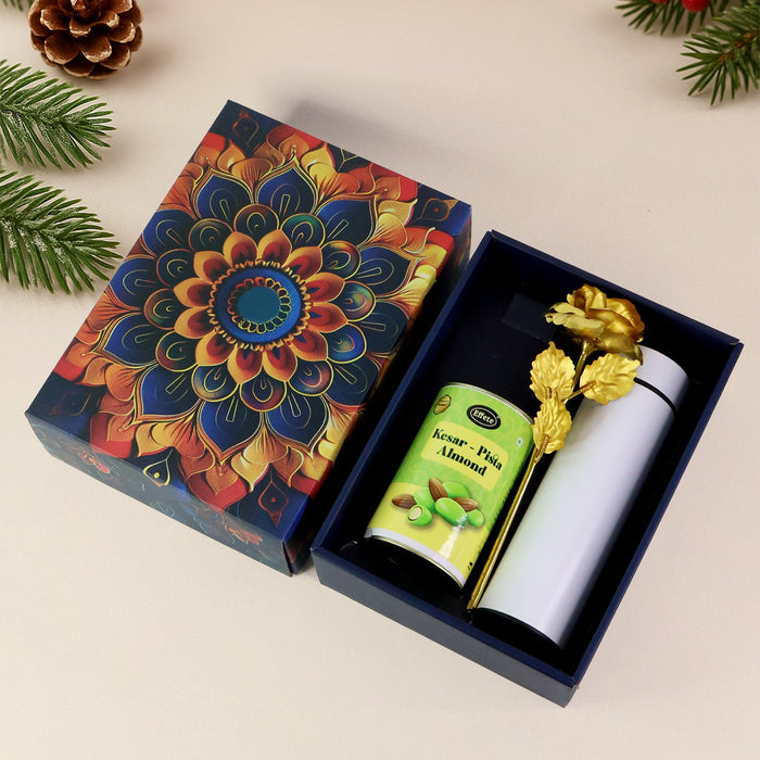 Effete Kesar Pista Almonds Gift Hamper, Golden Rose With Bottle (3 Pc Set) by Your Brand