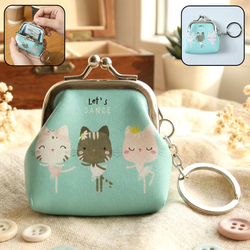 Cute Cartoon Cat Printed Mini Coin Purse Keychain (1 Pc) by Your Brand
