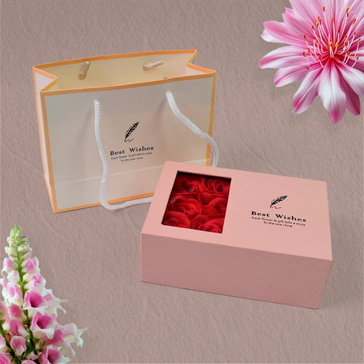 Jewellery Gift Box with Lids & Roses Packaging Box with 6 Roses (1 Set) by Your Brand