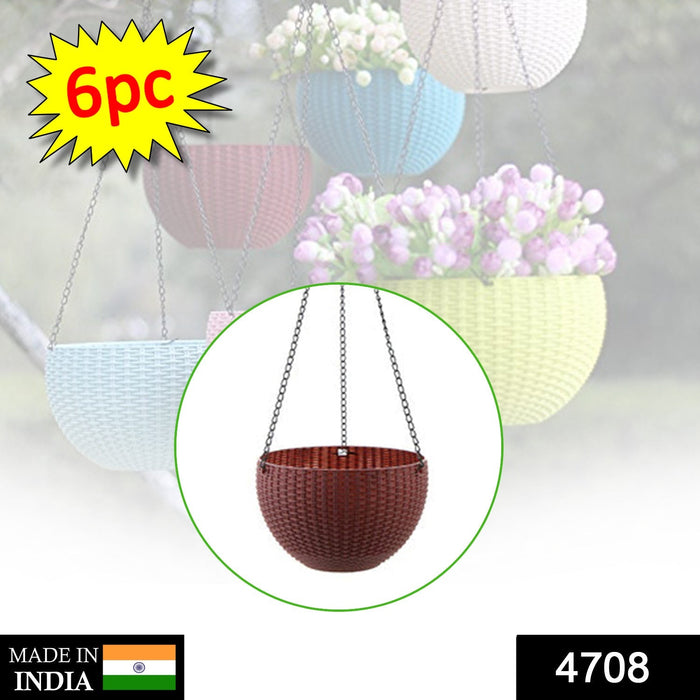 Plastic Hanging Flower Pot and Flower Pot with Chain (6 Pc) by Your Brand