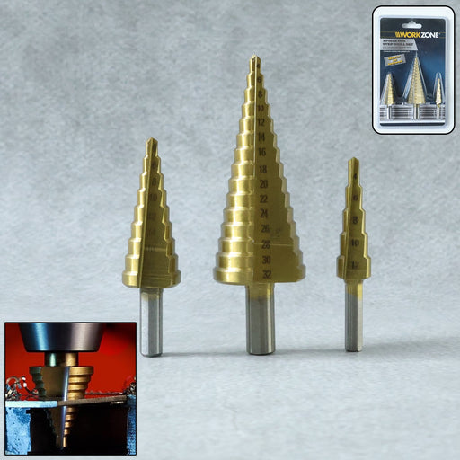 3X Large HSS Steel Step Cone Drill Titanium Bit Set Hole Cutter (4-32, 4-20, 4-12mm) by Your Brand