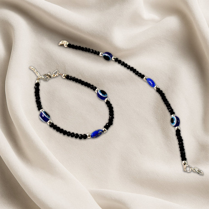 Adjustable Black Bead Evil Eye Protection Bracelet Set (2 Pc) by Your Brand