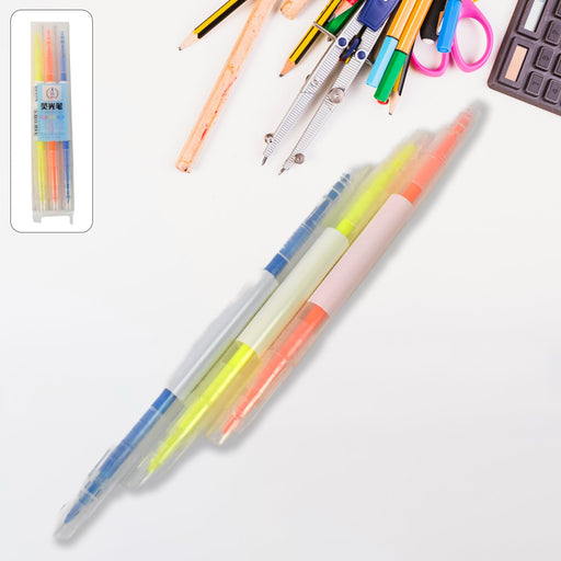 Dual-Headed Highlighter 3 Colors Double head Highlighter Pen (3 Pcs Set) by Your Brand
