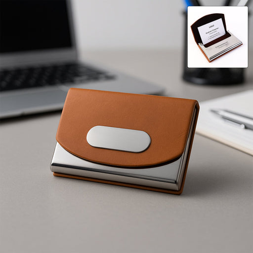 Leather & Stainless-Steel Business Card Holder (1 Pc) by Your Brand