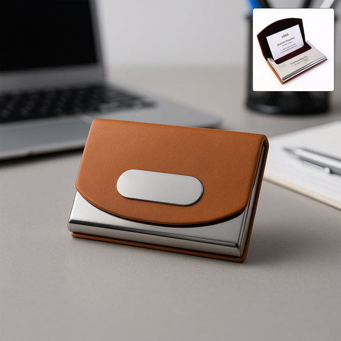 Leather & Stainless-Steel Business Card Holder (1 Pc) by Your Brand