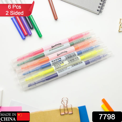 Dual-Headed Highlighter 6 Colors Pen for Classroom and office (6 Pc Set) by Your Brand