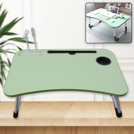MultiPurpose Study Table Foldable Portable Notebook Bed Lap Desk Tray Stand Reading Holder with Coffee Cup Slot, Drawer, Fan, USB Cable & Light for Breakfast, Reading & Movie Watching (1 Pc Mix Color) by Your Brand
