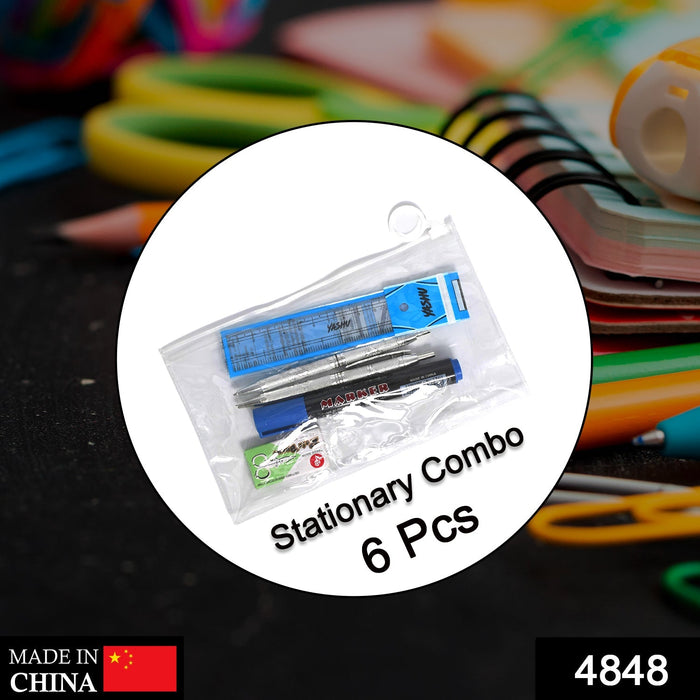 6-Pcs Combo Zipper Pouch with Scissor Ruler Pen Marker for Teachers Students by Your Brand
