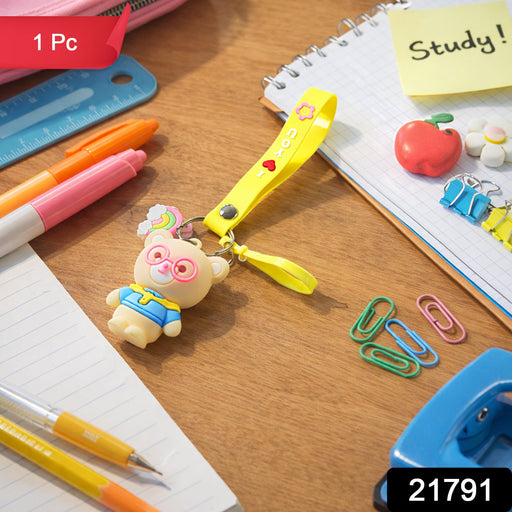 Cute Cartoon Teddy Bear Keychain with Yellow I Love You Strap (1 Pc) by Your Brand