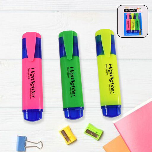 Highlighter Pen, Assorted Colours Water Based Broad Tip Writing Marker (3 Pcs Set) by Your Brand