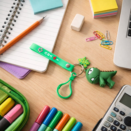 Cute Dinosaur Cartoon Keychain with Silicone Strap (1 Pc) by Your Brand