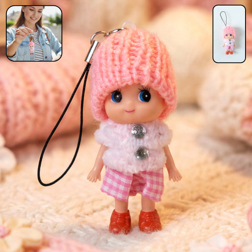 Cute Mini Doll Keychain Soft Knitted Cap Girl Charm Keyring (1 Pc / Mix Color) by Your Brand