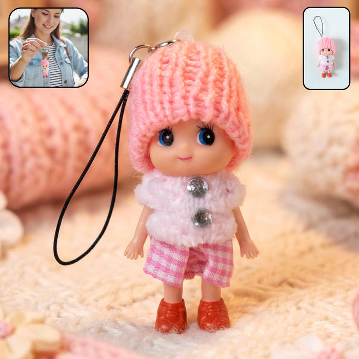 Cute Mini Doll Keychain Soft Knitted Cap Girl Charm Keyring (1 Pc / Mix Color) by Your Brand