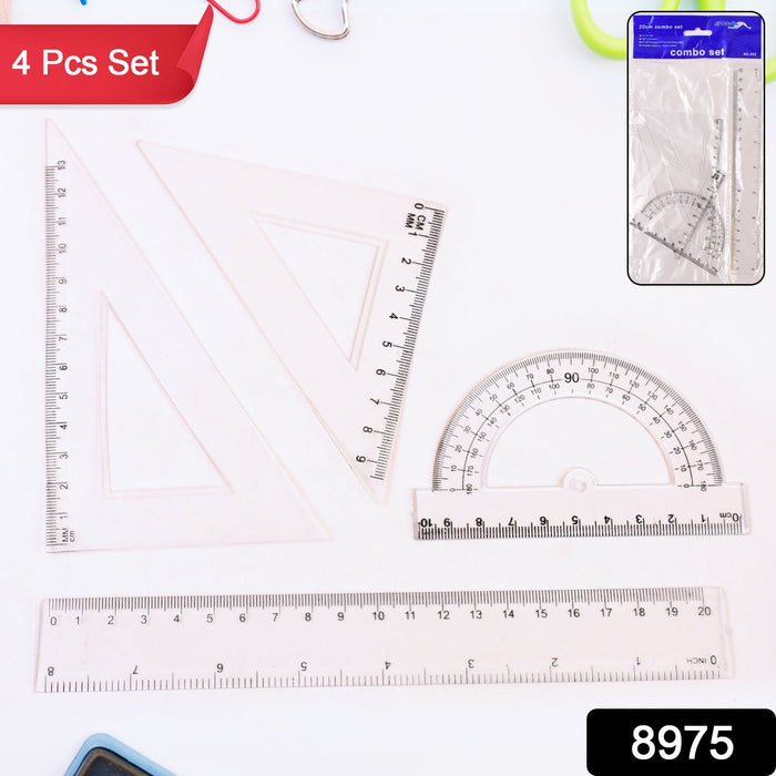 Plastic Geometry Set, Triangle Ruler Protractor Straight Ruler (4 Pcs Set) by Your Brand