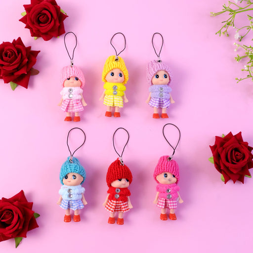 Cute Mini Doll Hanging Keychain Set (6 Pc Mix Color) by Your Brand