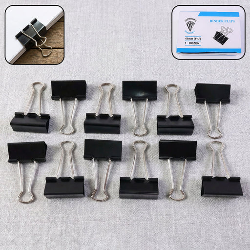 Extra Large Heavy-Duty Black Binder Clips Set (41 mm, 12 Pc) by Your Brand