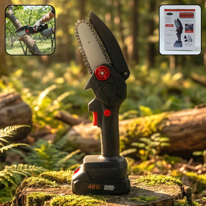 Mini Electric Cordless Chainsaw (1 Set, 48V, Blade size 18 Cm) by Your Brand