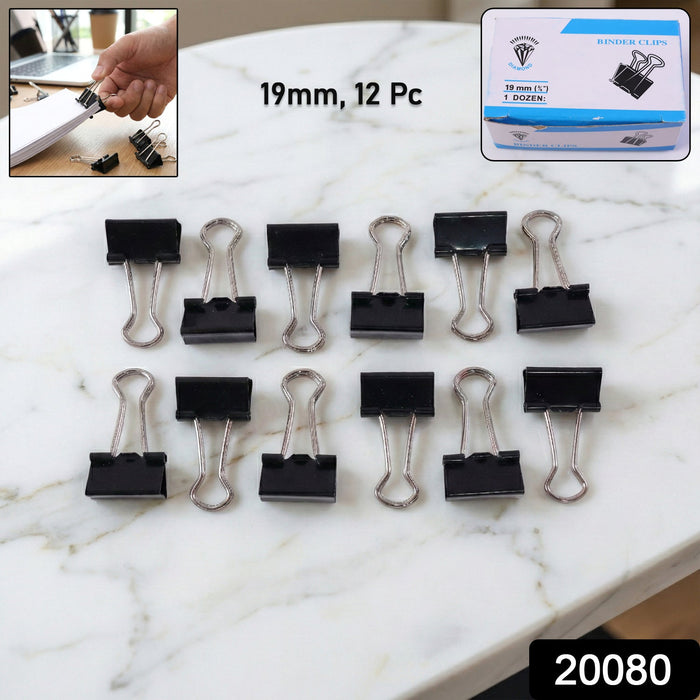 Black Metal Binder Clips (19 MM, 12 Pieces Set) by Your Brand