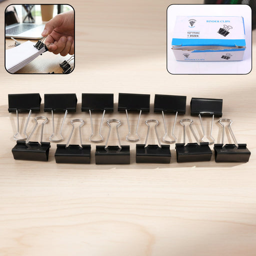 Black Metal Binder Clips (15 MM, 12 Pieces Set) by Your Brand