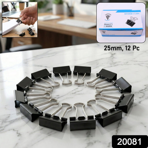 Heavy Duty Black Metal Binder Clips (25 MM, 12 Pieces Set) by Your Brand