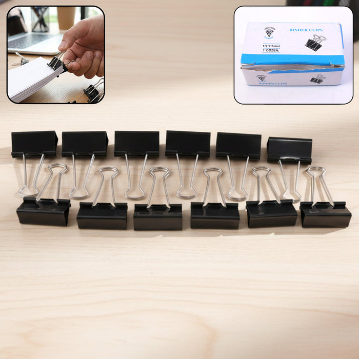 Black Metal Binder Clips (15 MM, 12 Pieces Set) by Your Brand
