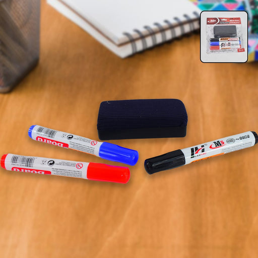 Whiteboard Marker Set (Blue, Black, Red) with Board Duster - Pack of 4 by Your Brand