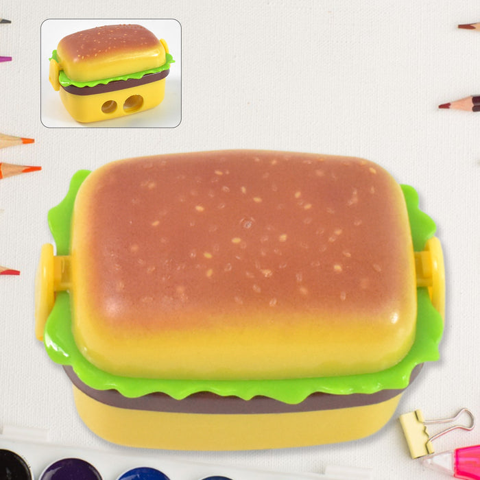 Plastic Burger Shape Small Size Double Hole Sharpener With Eraser (1 Set) by Your Brand