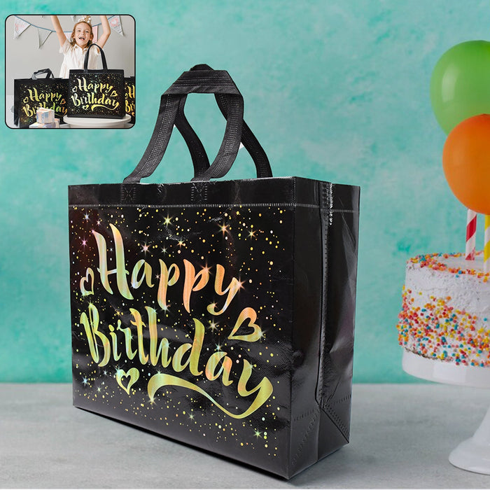 Birthday Gift Bag with Gold Shiny Stars, Reusable Party Gift Bags (1 Pc) by Your Brand