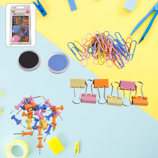 Binder Clips Paper Clips, Push Pins for Office and School Supplies (68 Pcs Set) by Your Brand