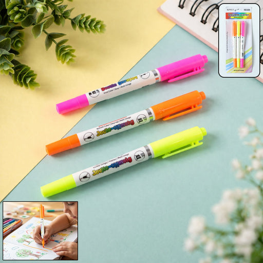 Dual Tip Double Color Highlighter Marker Pens (3 Pc Set) by Your Brand