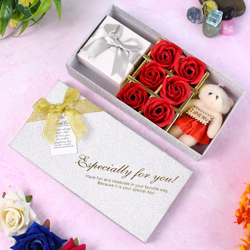 Valentine Day Gift Set Scented Rose Flowers Pack with Teddy by Your Brand