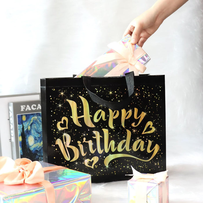 Birthday Gift Bag with Gold Shiny Stars, Reusable Party Gift Bags (1 Pc) by Your Brand