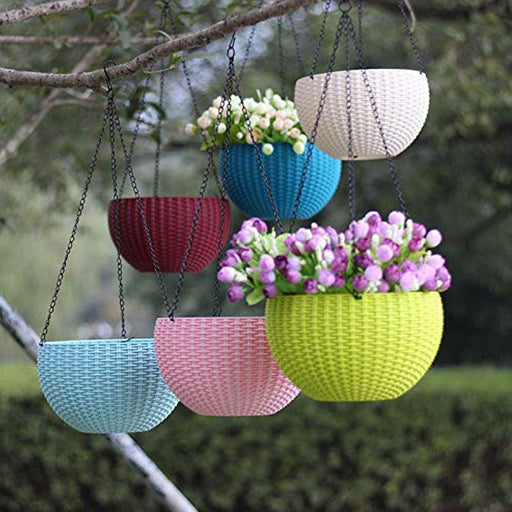 Plastic Hanging Flower Pot and Flower Pot with Chain (6 Pc) by Your Brand