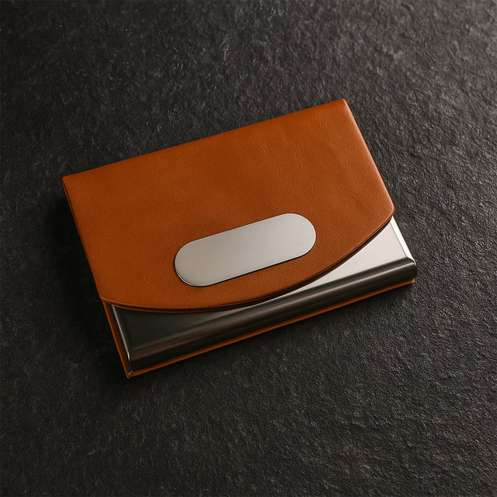 Leather & Stainless-Steel Business Card Holder (1 Pc) by Your Brand