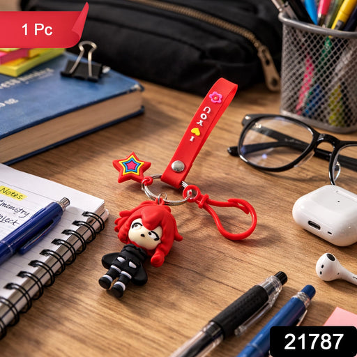 Cute Cartoon Girl Character Keychain with Strap and Decorative Charm (1 Pc) by Your Brand