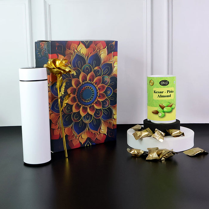 Effete Kesar Pista Almonds Gift Hamper, Golden Rose With Bottle (3 Pc Set) by Your Brand