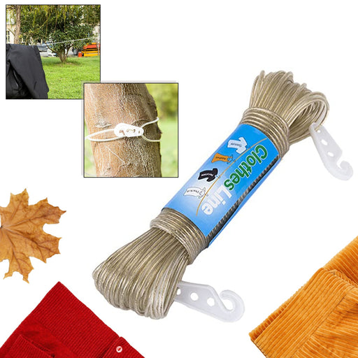 Clothesline Portable Travel Clothesline Adjustable with 2 Plastic Hooks (10 M Approx / 1 Pc) by Your Brand