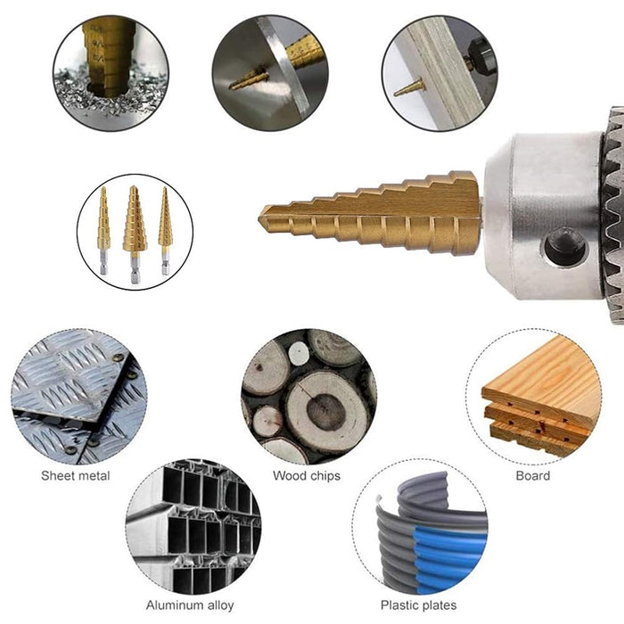 3X Large HSS Steel Step Cone Drill Titanium Bit Set Hole Cutter (4-32, 4-20, 4-12mm) by Your Brand
