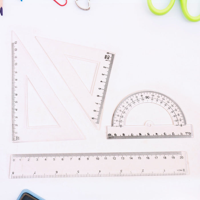 Plastic Geometry Set, Triangle Ruler Protractor Straight Ruler (4 Pcs Set) by Your Brand