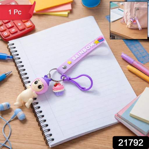 Cute Doll & Cupcake Keychain with Rainbow Strap (1 Pc) by Your Brand
