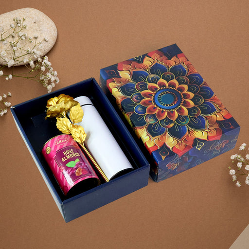 Effete Rose Almonds Gift Hamper, Golden Rose With Bottle (3 Pc Set), Mix Color by Your Brand