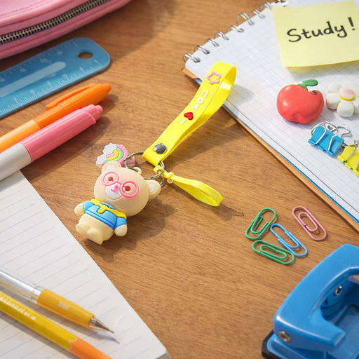 Cute Cartoon Teddy Bear Keychain with Yellow I Love You Strap (1 Pc) by Your Brand