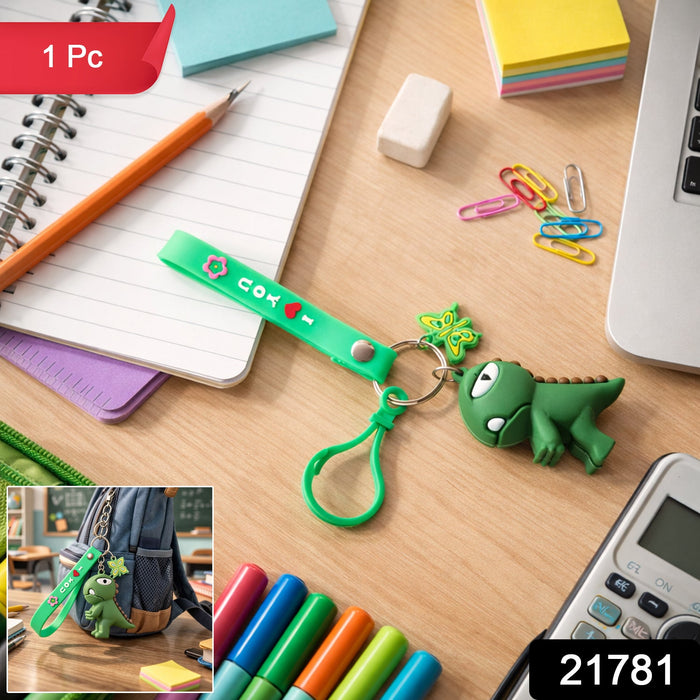 Cute Dinosaur Cartoon Keychain with Silicone Strap (1 Pc) by Your Brand