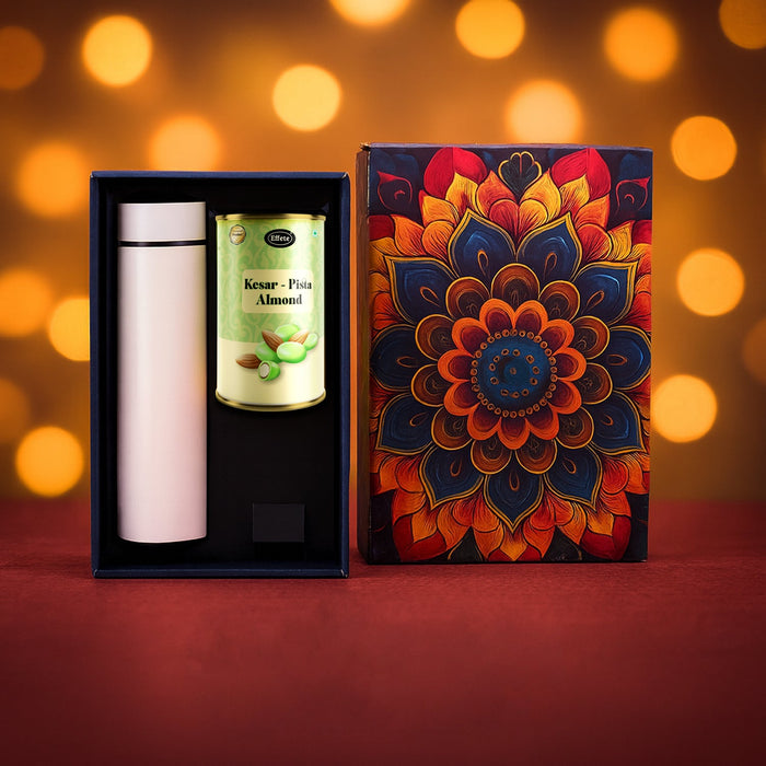 Effete Kesar Pista Almonds Gift Hamper, Golden With Bottle (2 Pc Set), Mix Color by Your Brand