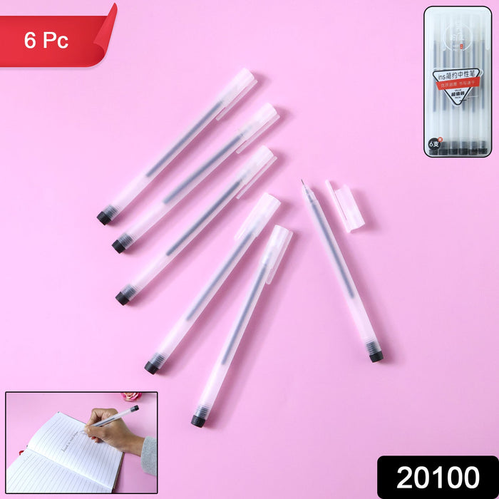 Transparent Smooth Writing Black Gel Pens Set of 6 Pieces by Your Brand