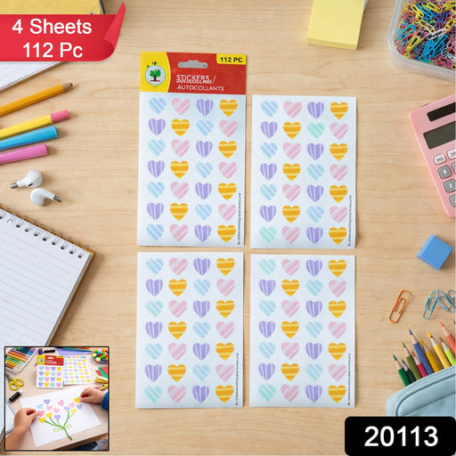 Colorful Heart Shape Decorative Sticker Set (4 Sheets, 112 Pc) by Your Brand